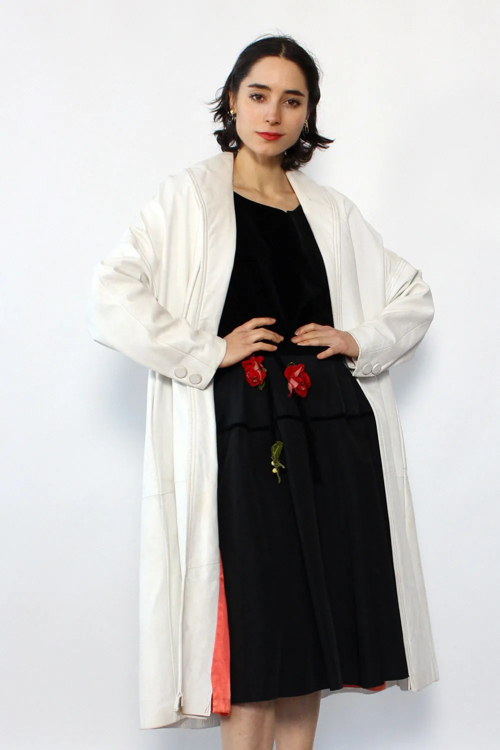 1950s White Leather Flare Coat S-L