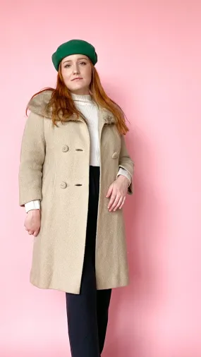 1960s Fur Trim Double Breasted Coat, sz. M