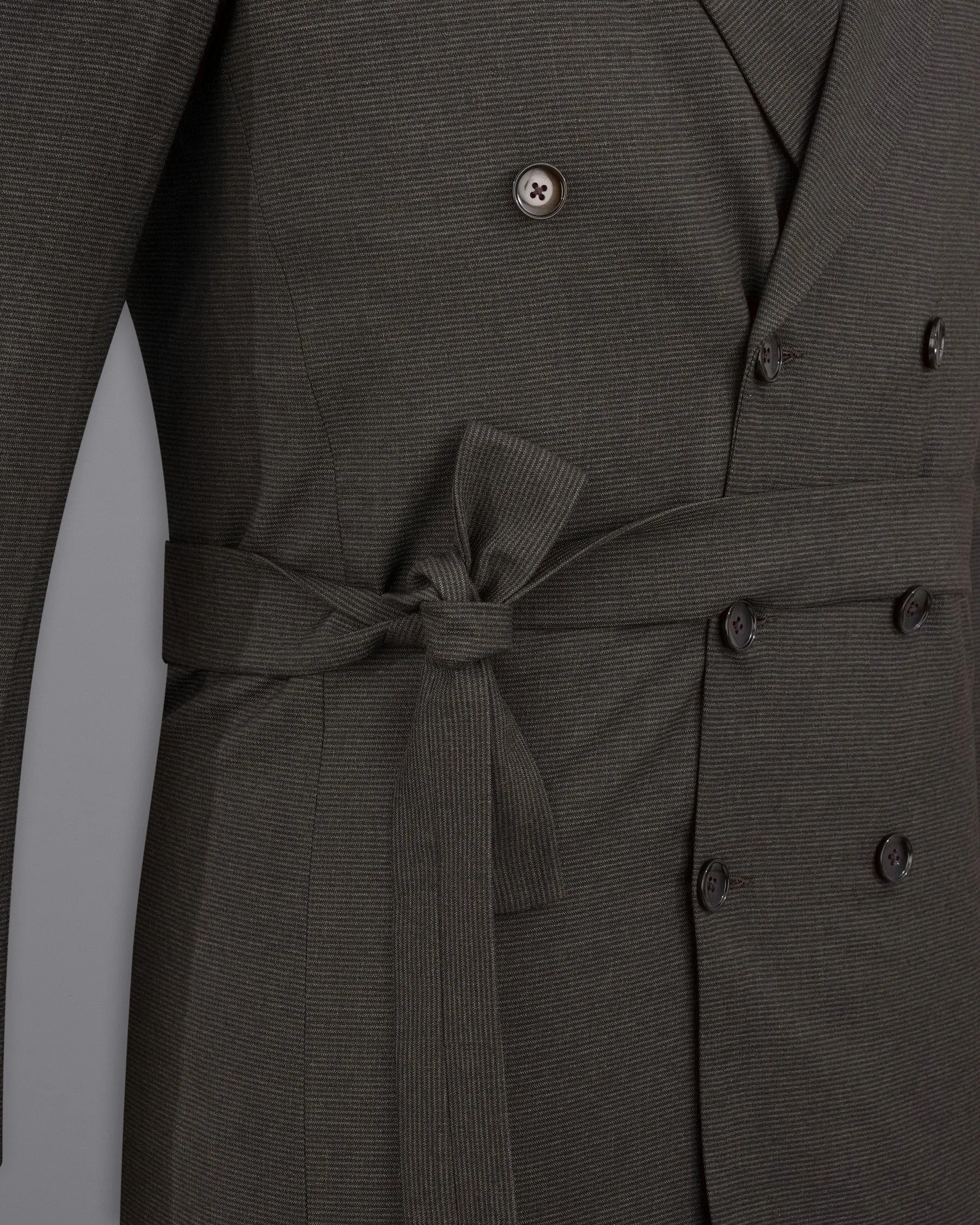 Acadia Grey Double-Breasted with Belt Closure Designer Trench Coat