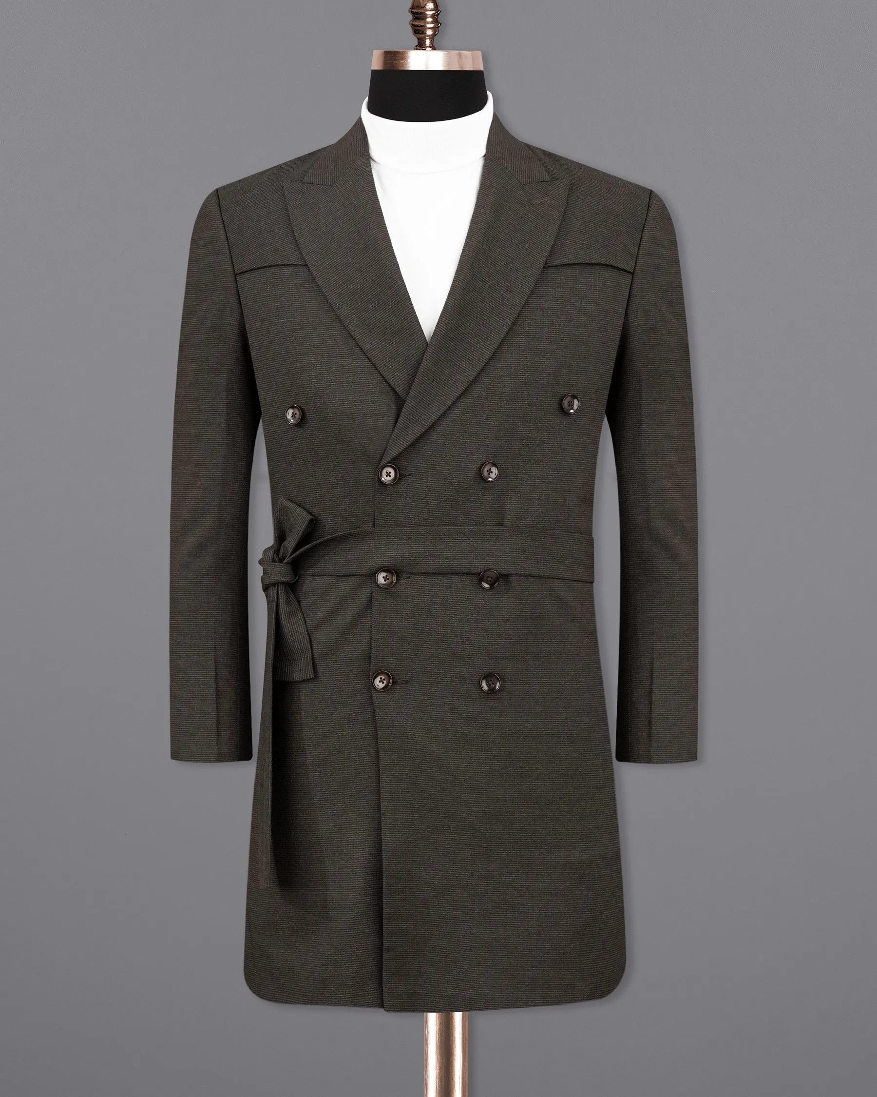 Acadia Grey Double-Breasted with Belt Closure Designer Trench Coat