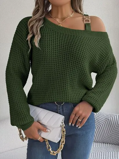 Asymmetrical Neck Long Sleeve Sweater