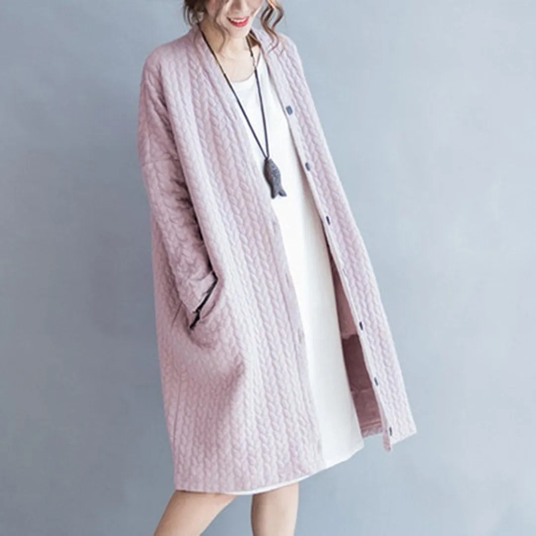 BABAKUD Plus Size Loose Knitted Buttons Cardigan Coat