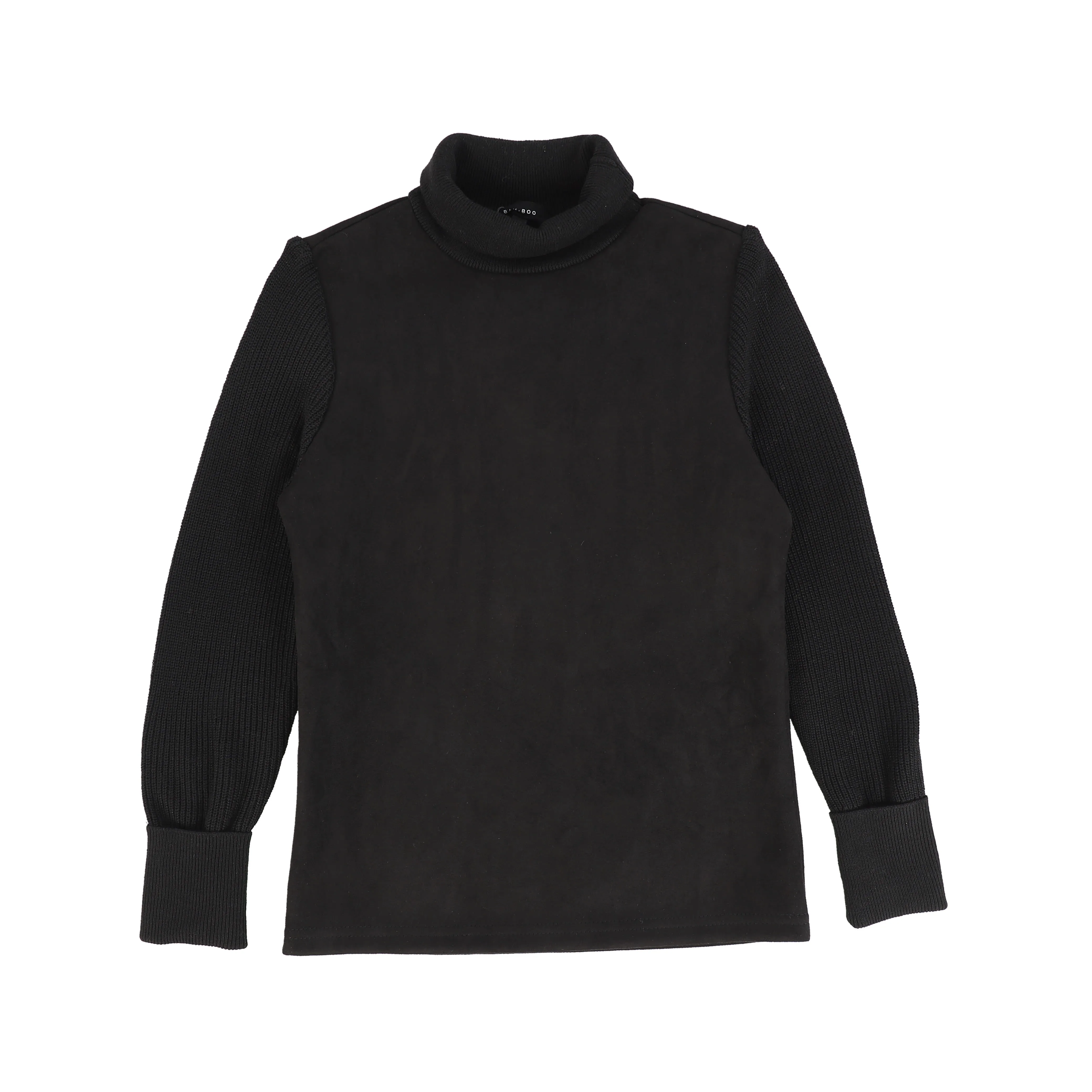 BAMBOO BLACK SUEDE KNIT SLEEVE TURTLENECK [Final Sale]