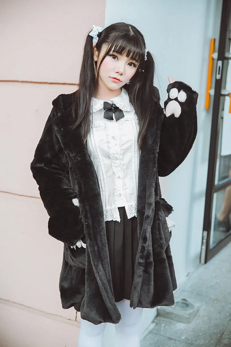 Bear Ears Hoodie Paws Sleeve Fur Coat SD00261