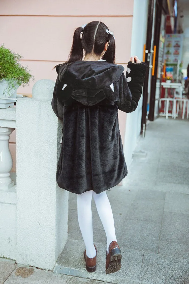 Bear Ears Hoodie Paws Sleeve Fur Coat SD00261