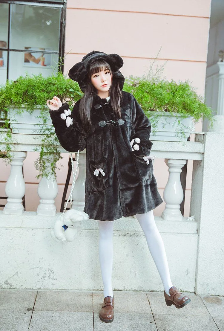 Bear Ears Hoodie Paws Sleeve Fur Coat SD00261