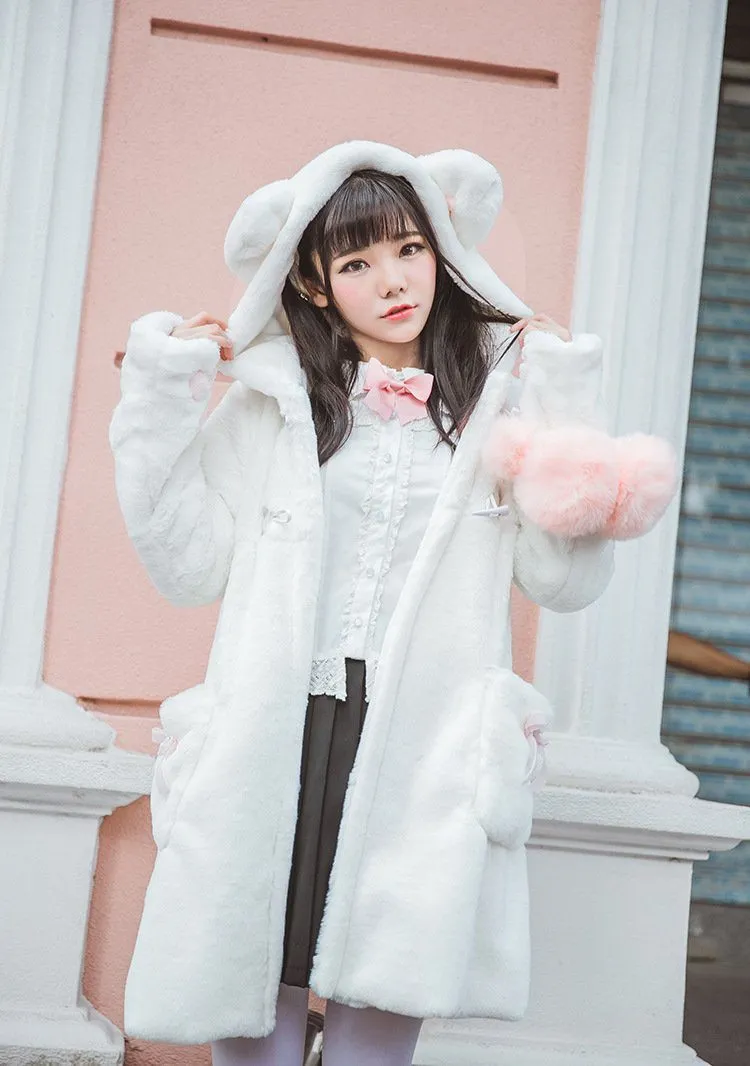 Bear Ears Hoodie Paws Sleeve Fur Coat SD00261