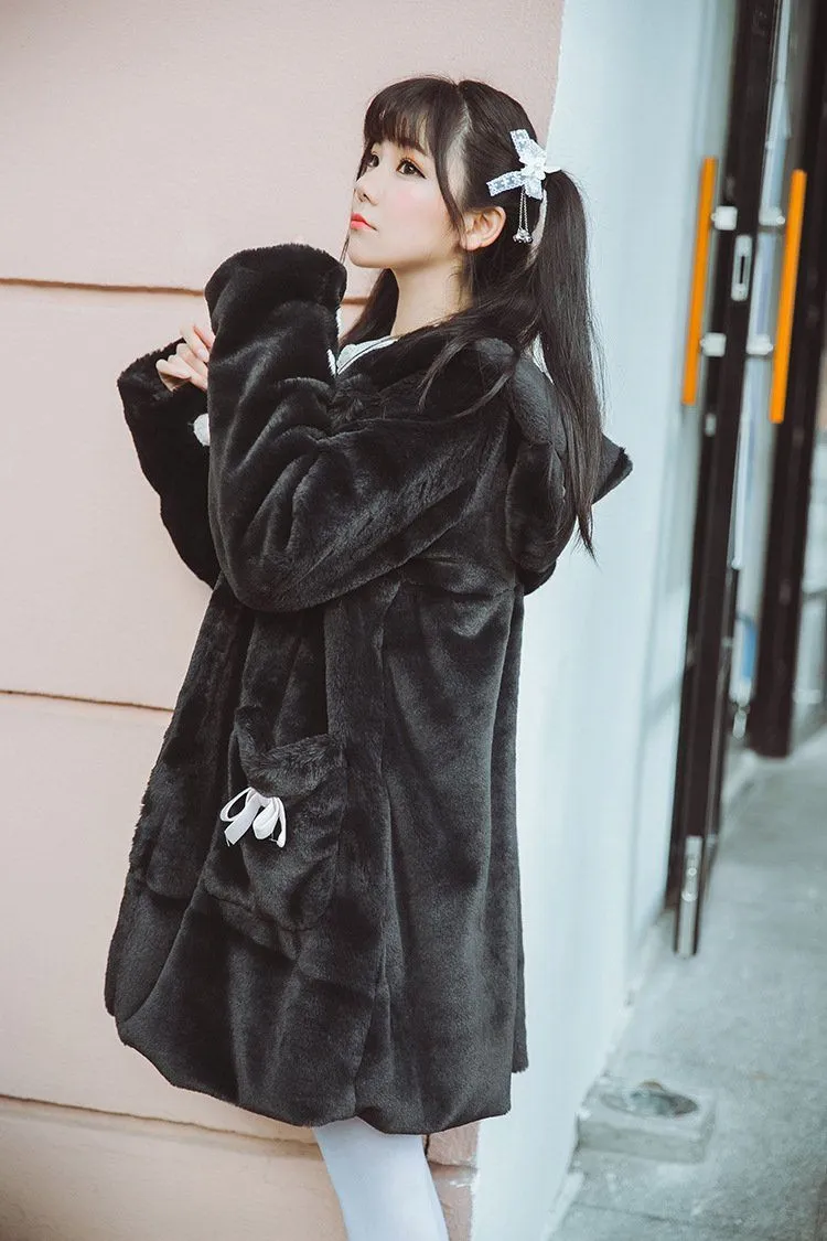 Bear Ears Hoodie Paws Sleeve Fur Coat SD00261