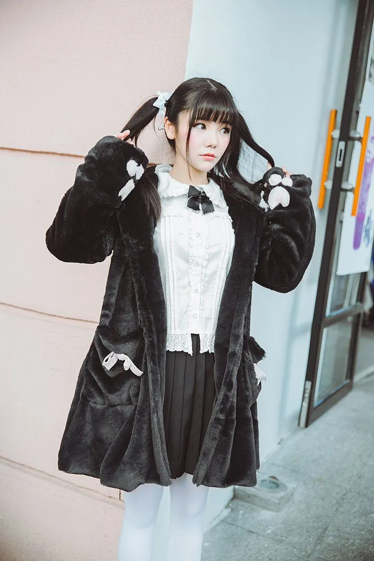 Bear Ears Hoodie Paws Sleeve Fur Coat SD00261