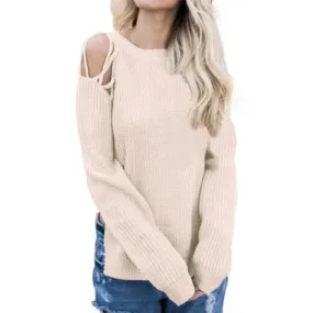 Beige Open Shoulder Sweater