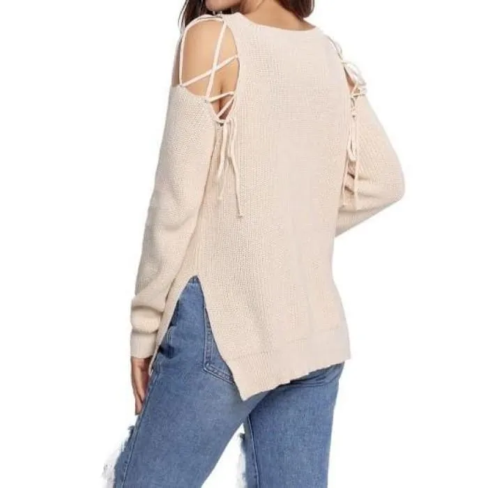 Beige Open Shoulder Sweater