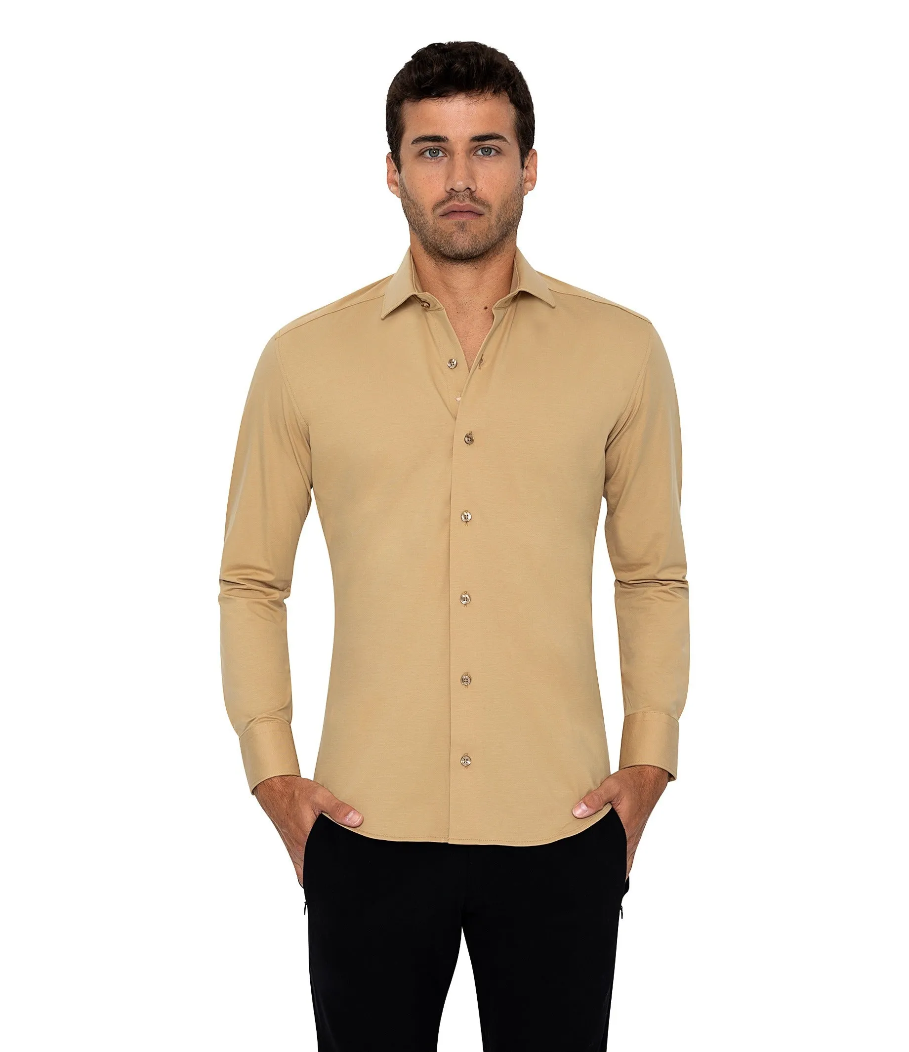 Bertigo Short-Sleeve Shirt | Cooper Tan Knit Shirt