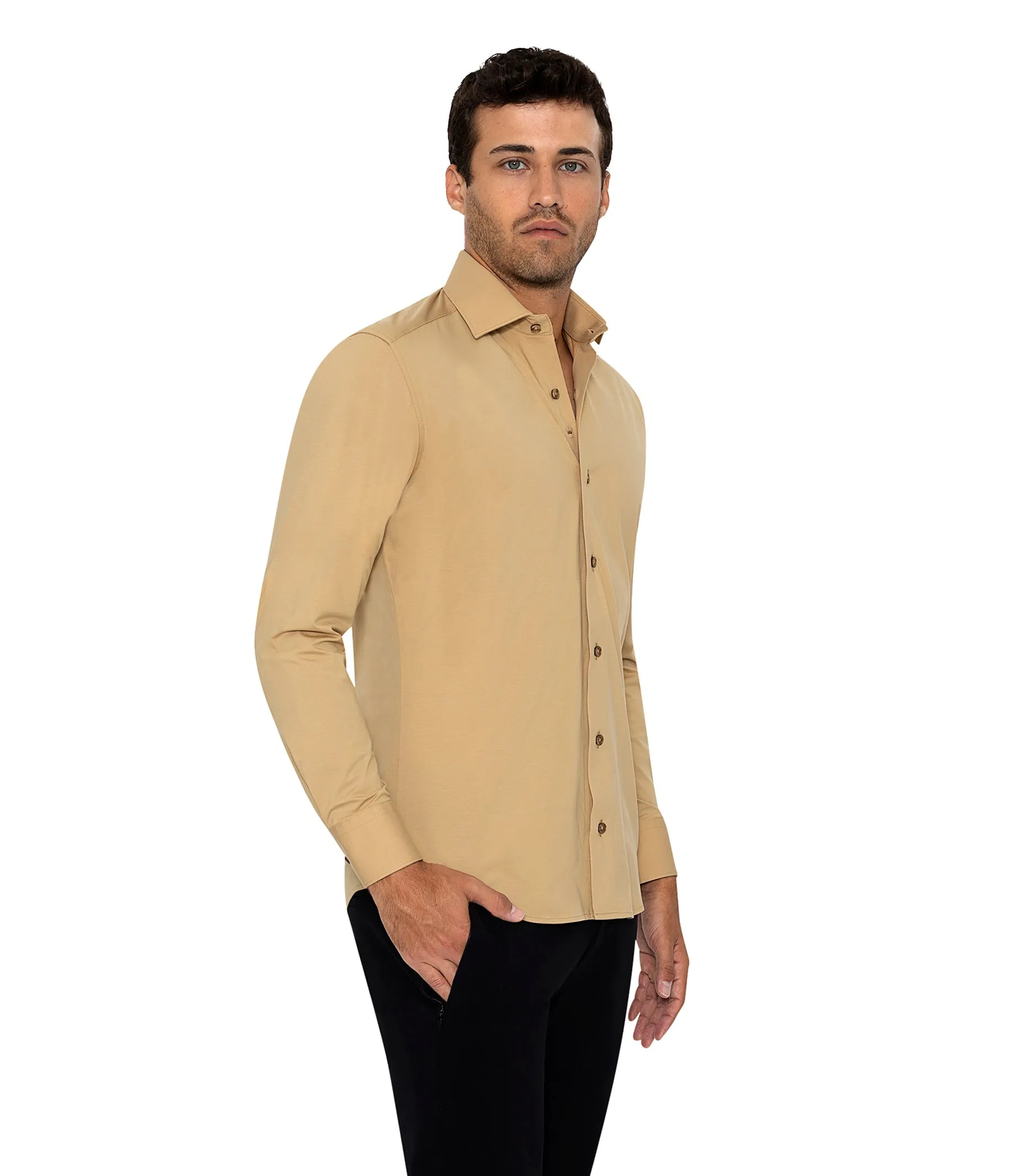 Bertigo Short-Sleeve Shirt | Cooper Tan Knit Shirt