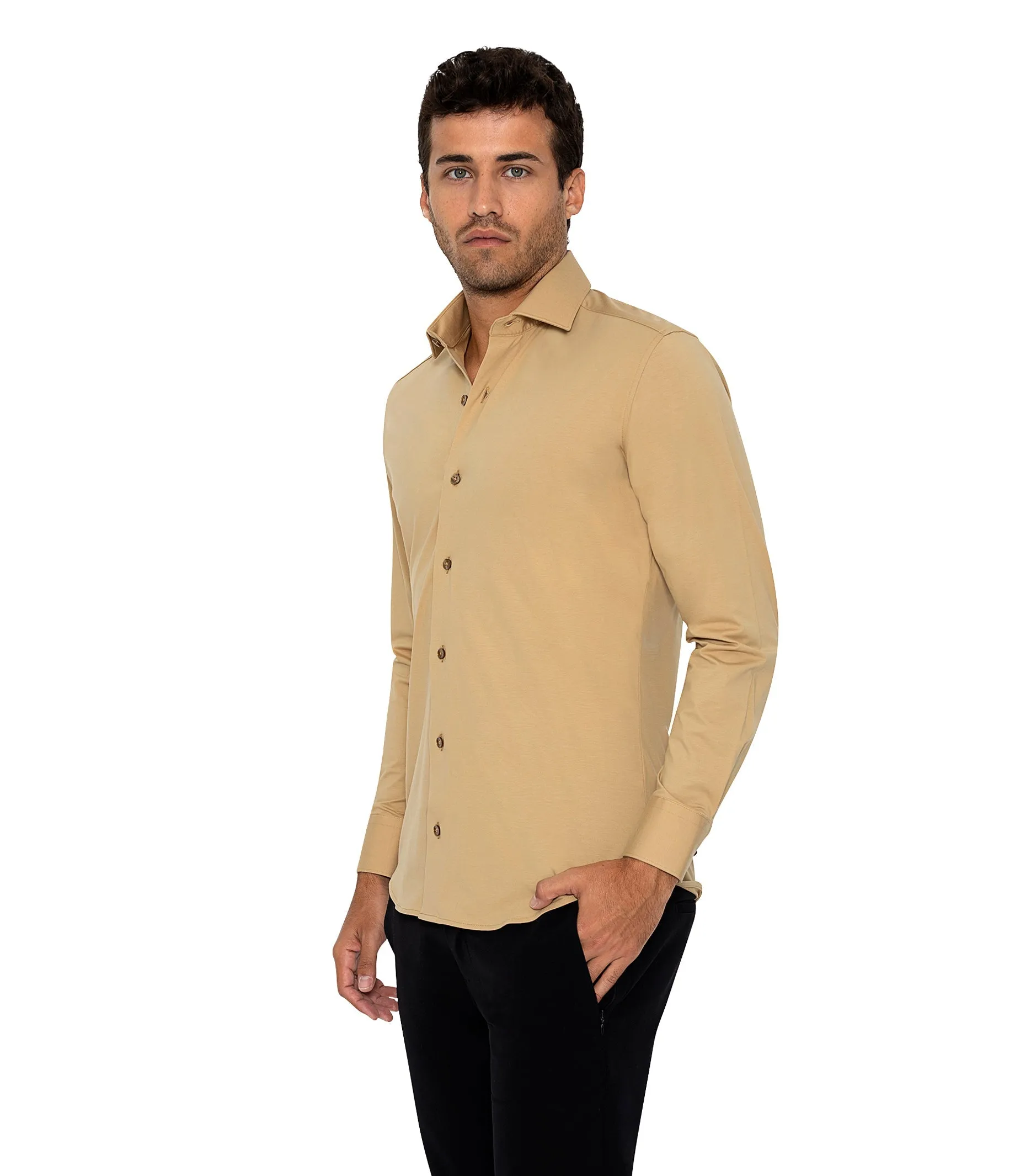 Bertigo Short-Sleeve Shirt | Cooper Tan Knit Shirt