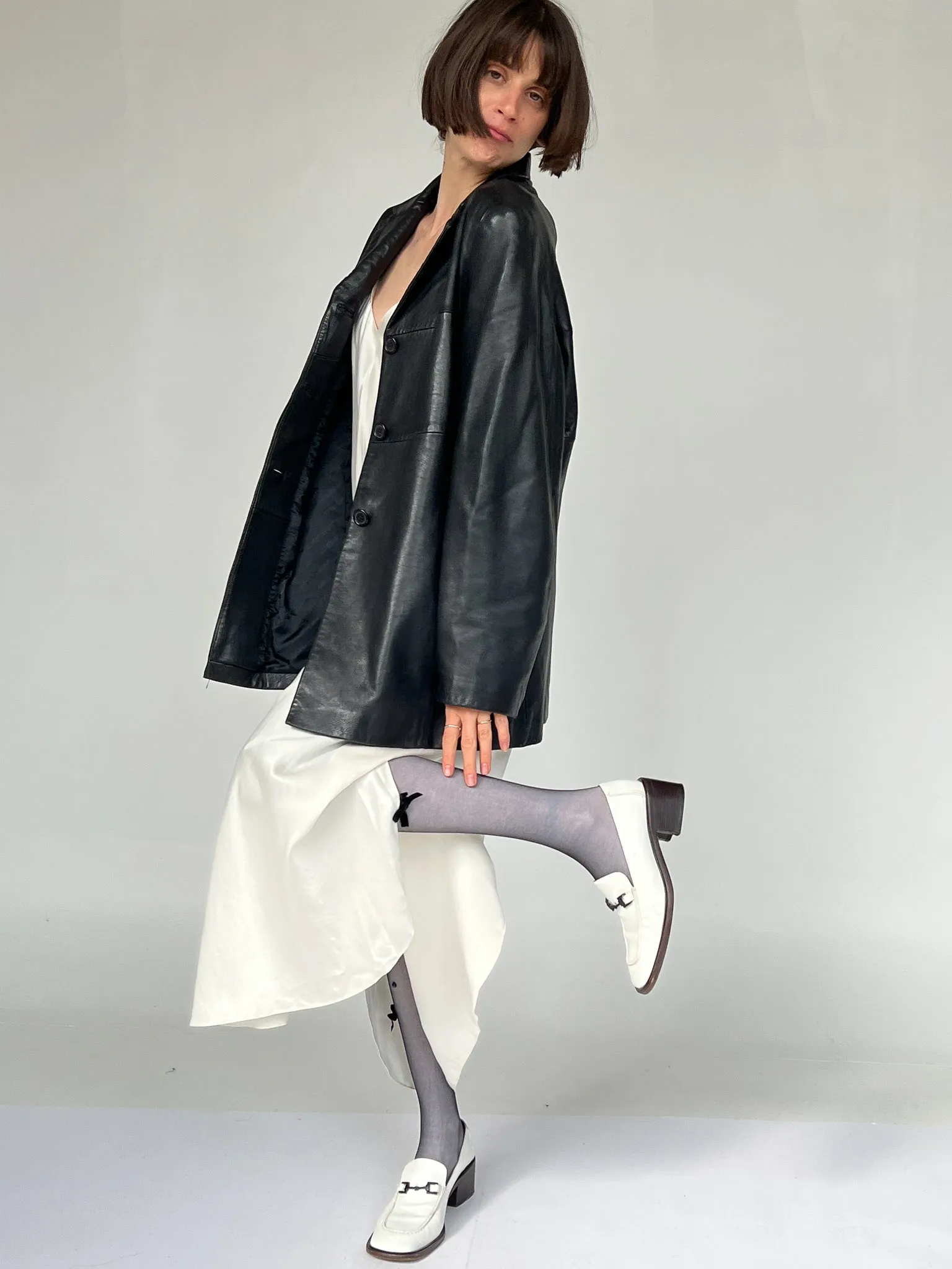 Black Leather Pieced Coat (L)