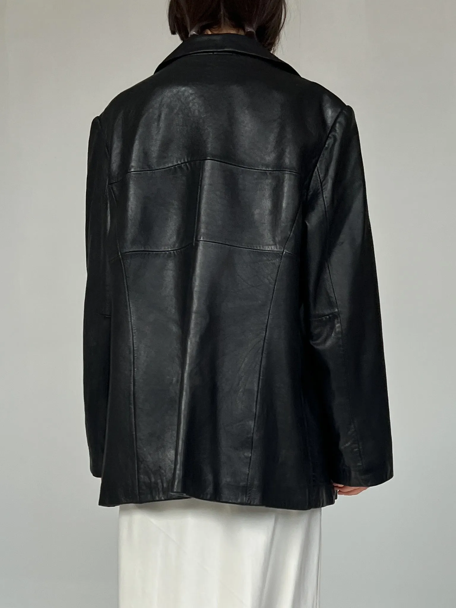 Black Leather Pieced Coat (L)