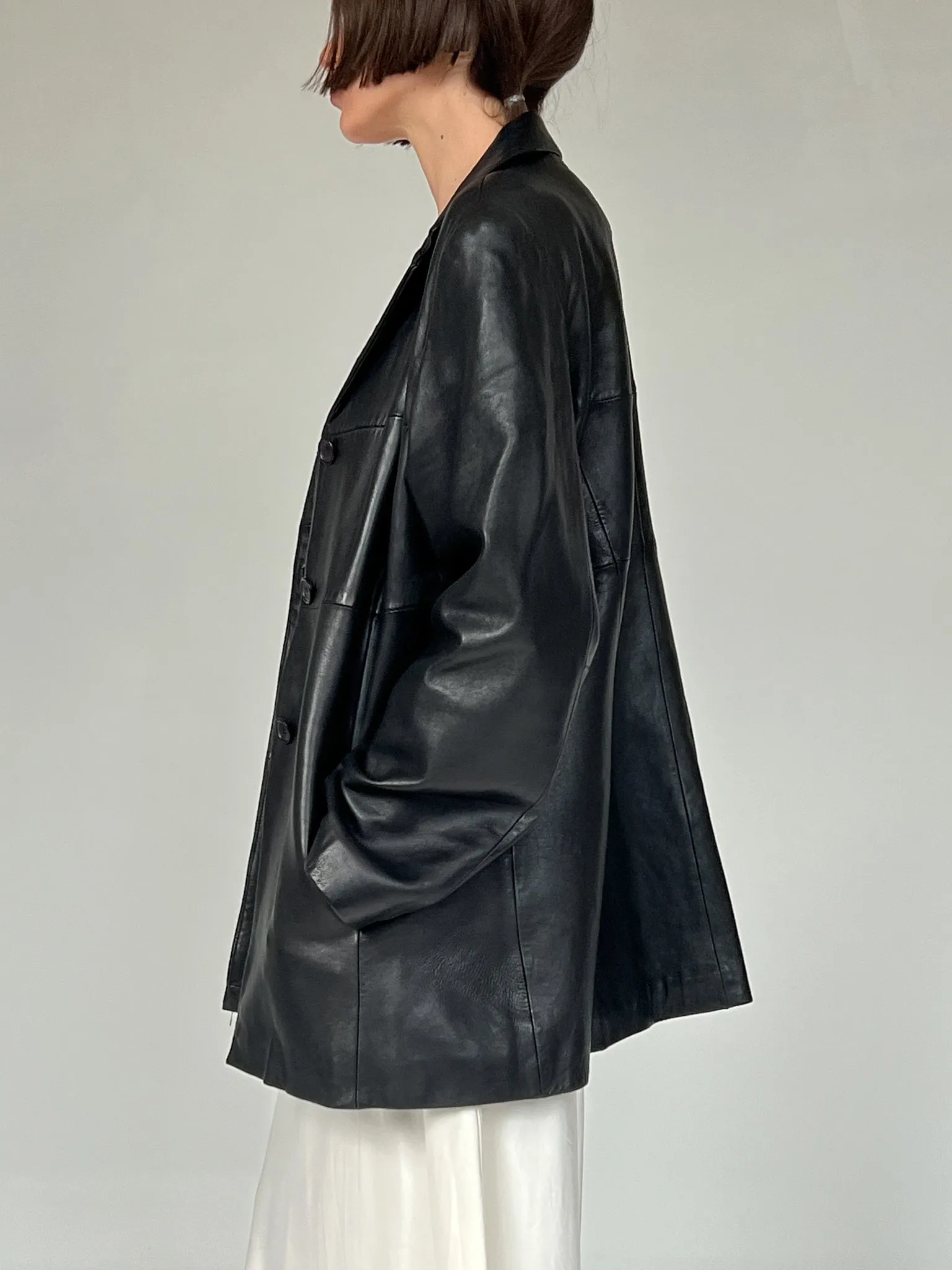 Black Leather Pieced Coat (L)