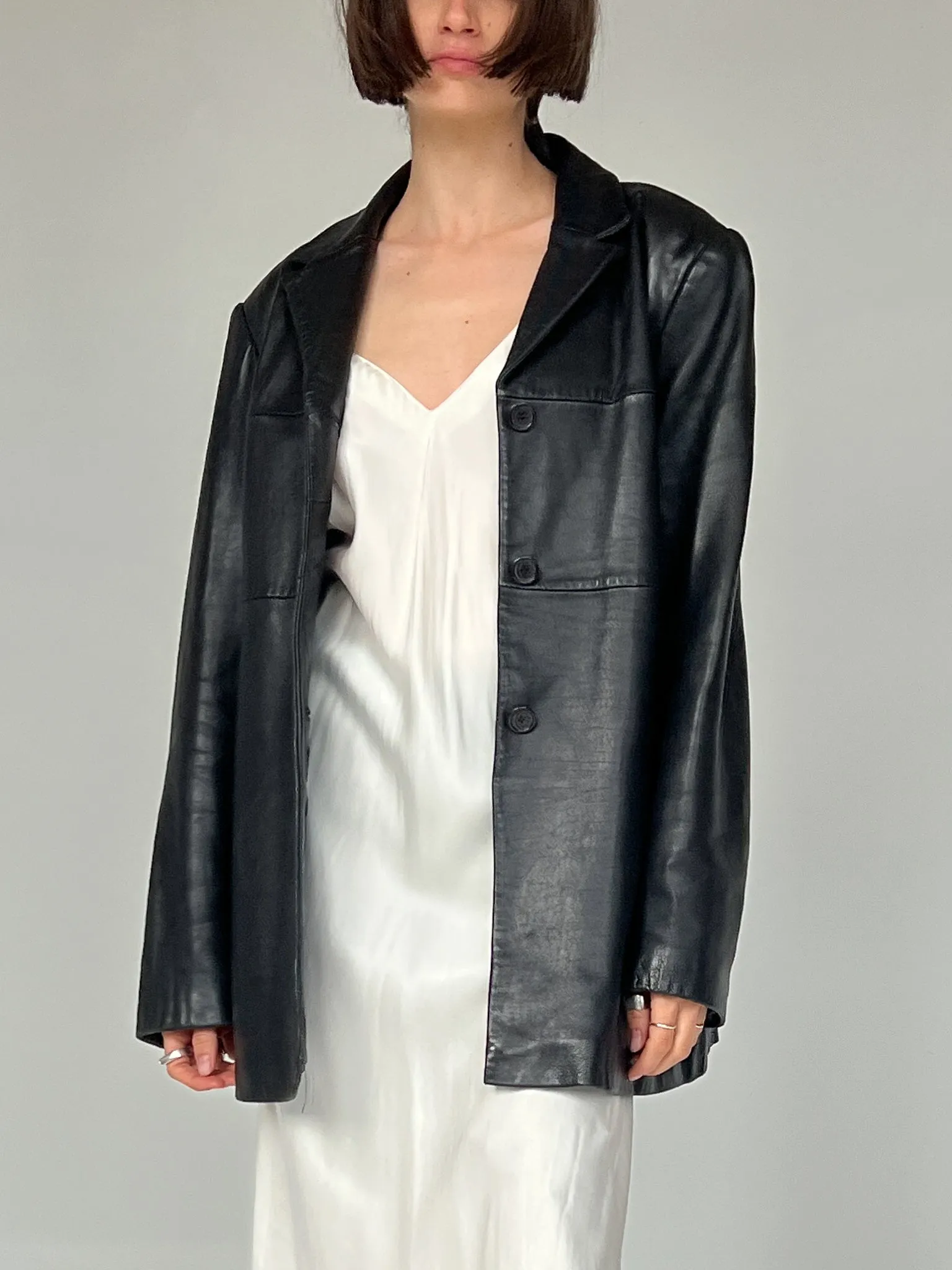 Black Leather Pieced Coat (L)