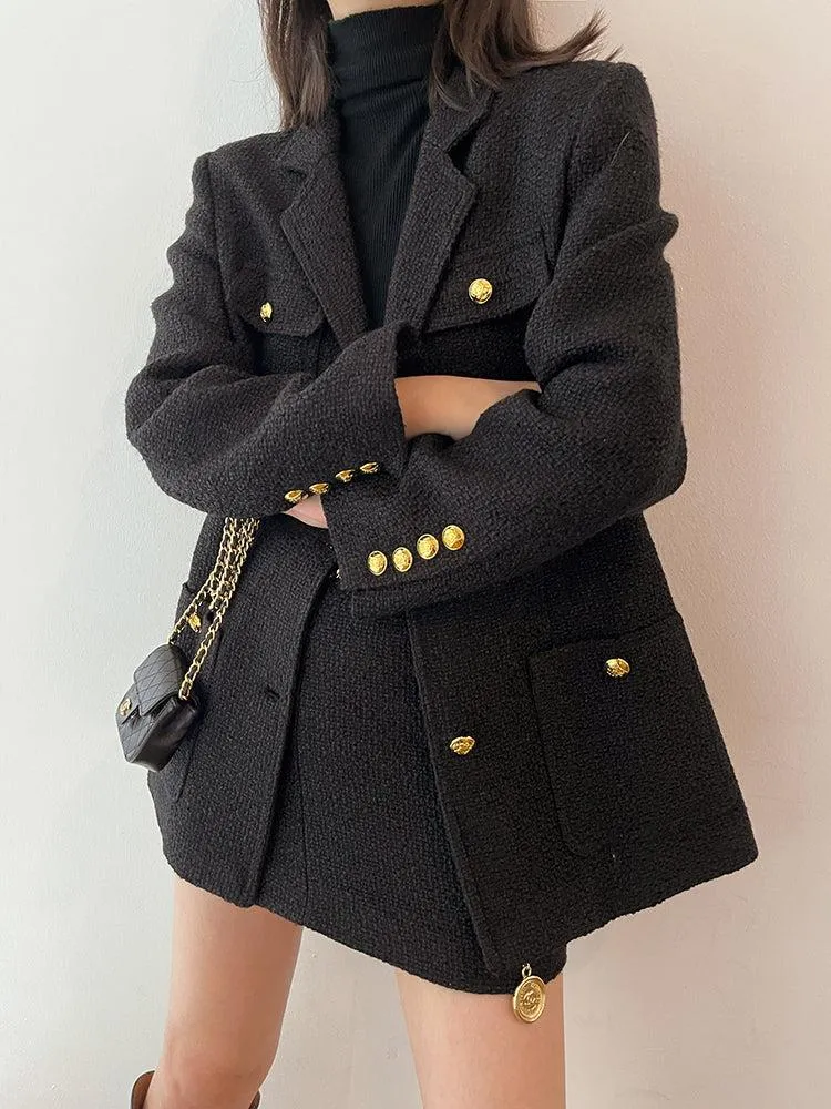 Black Tweed Blazer Jacket Coat