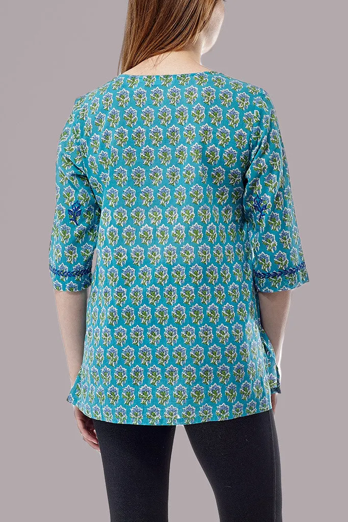 Block Print Tunic With Tonal Embroidery