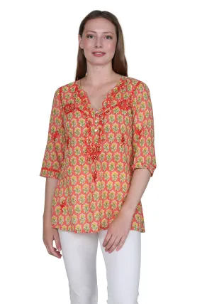 Block Print Tunic With Tonal Embroidery