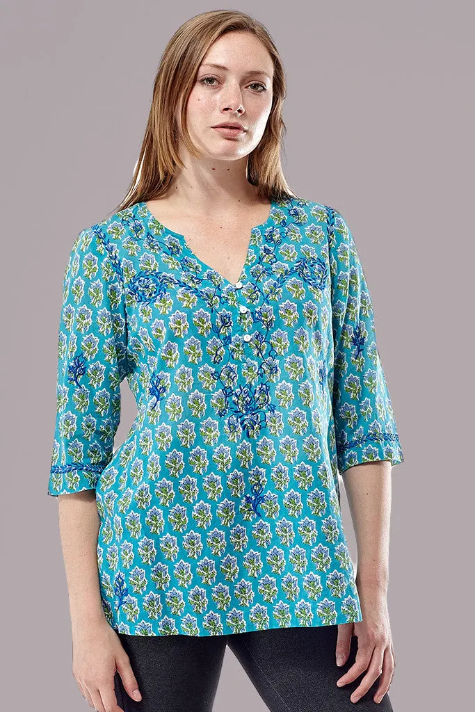 Block Print Tunic With Tonal Embroidery