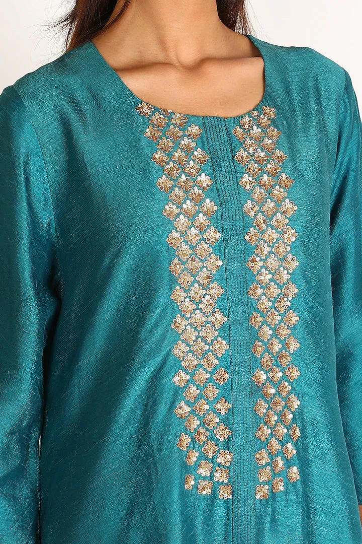 Blue Embroidered Tunic Set