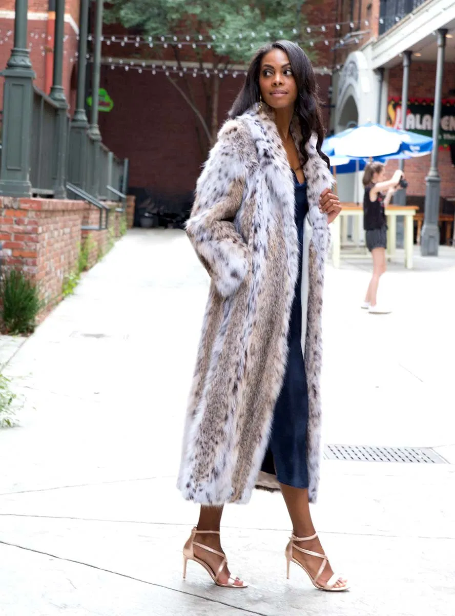 Bobcat Fur Coat With Shawl Collar