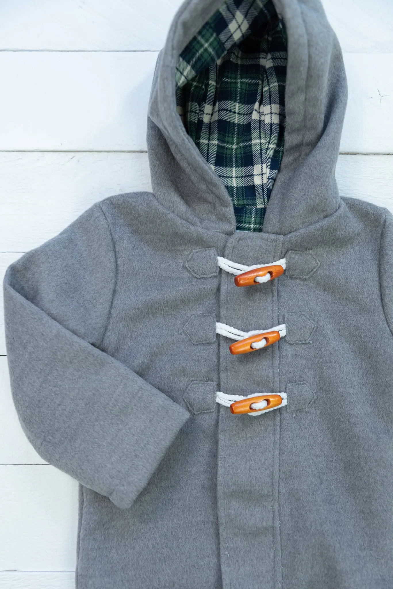 Boys Grey Hooded Toggle Coat