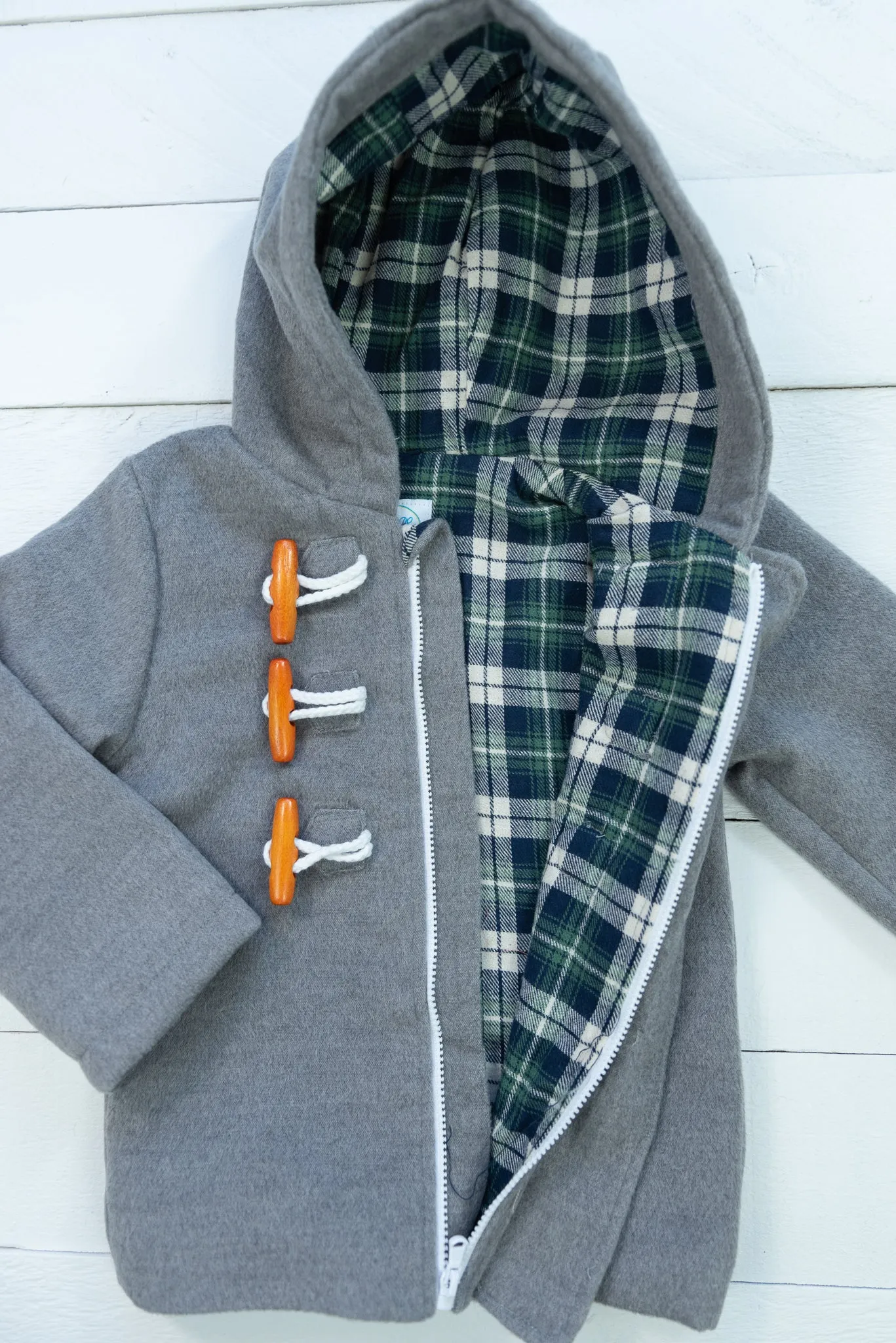 Boys Grey Hooded Toggle Coat