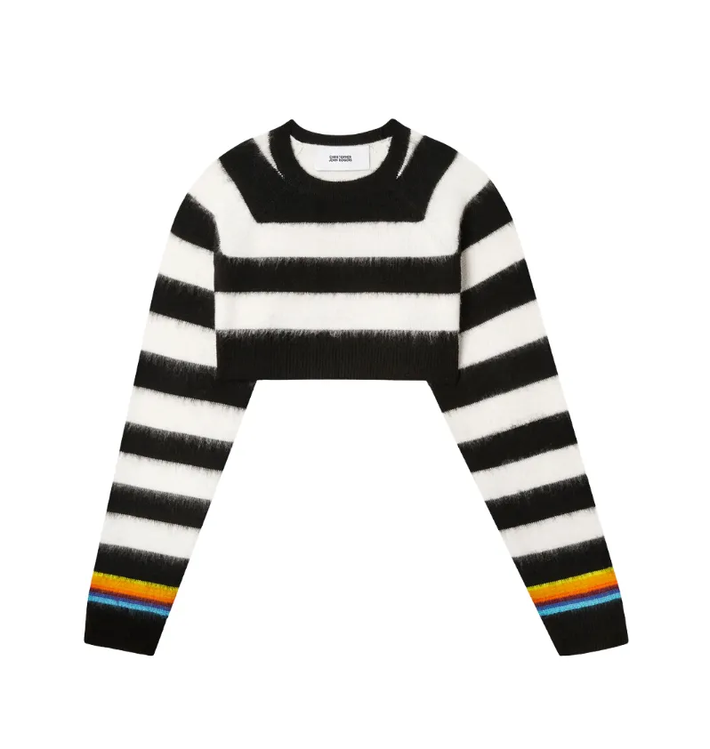 BRUSHED STRIPED CROPPED SWEATER