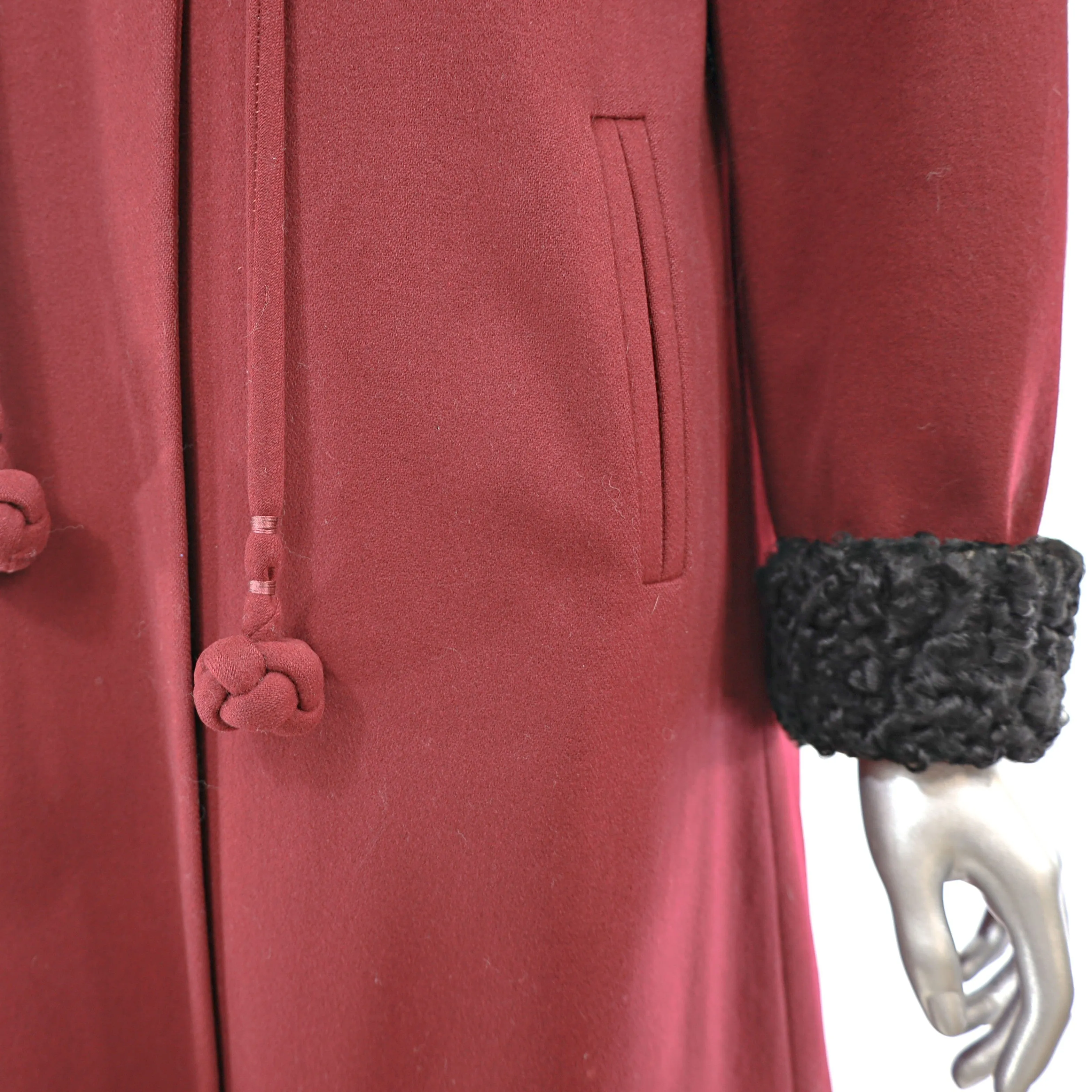 Burgundy Wool Coat with Persian Lamb Trim- Size L