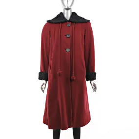 Burgundy Wool Coat with Persian Lamb Trim- Size L