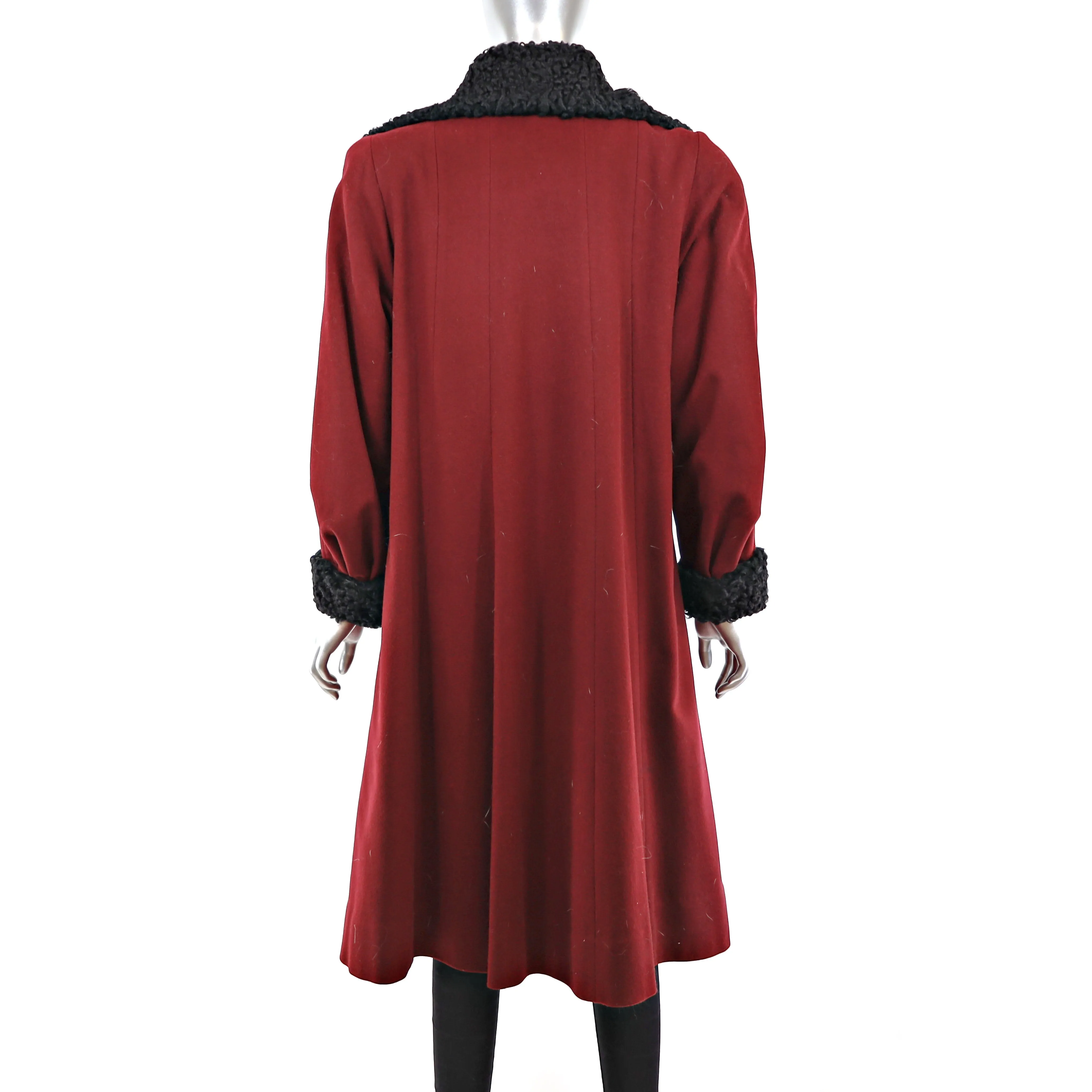 Burgundy Wool Coat with Persian Lamb Trim- Size L