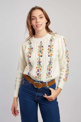 Caline Embroidered Sweater - Ecru