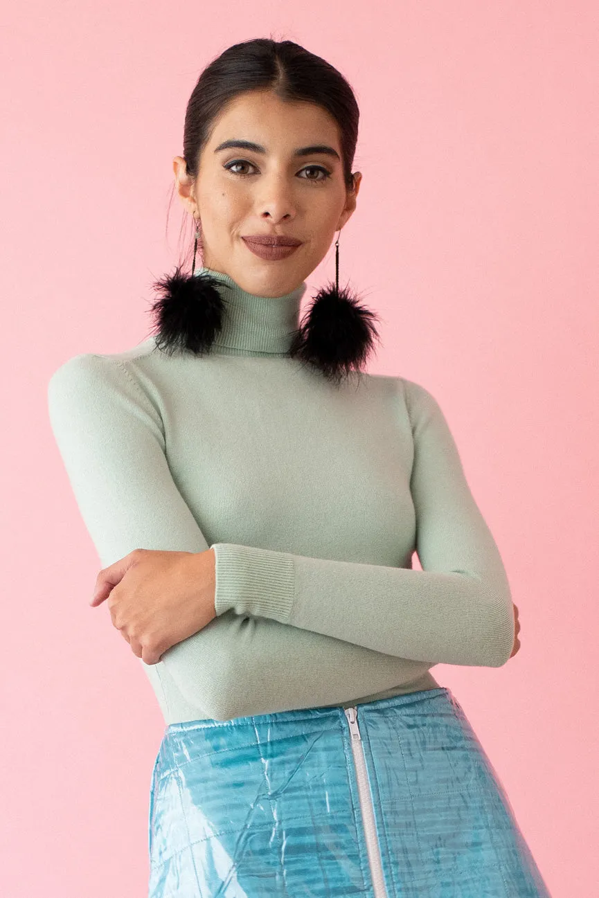 Celadon Green Peachskin Long Sleeve Turtleneck