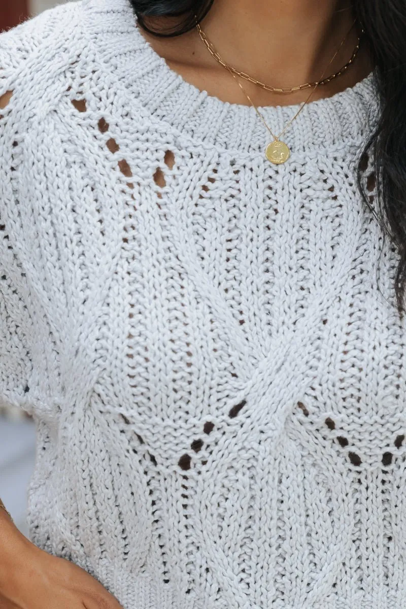 Crochet Detail Short Sleeve Sweater - Light Blue - FINAL SALE