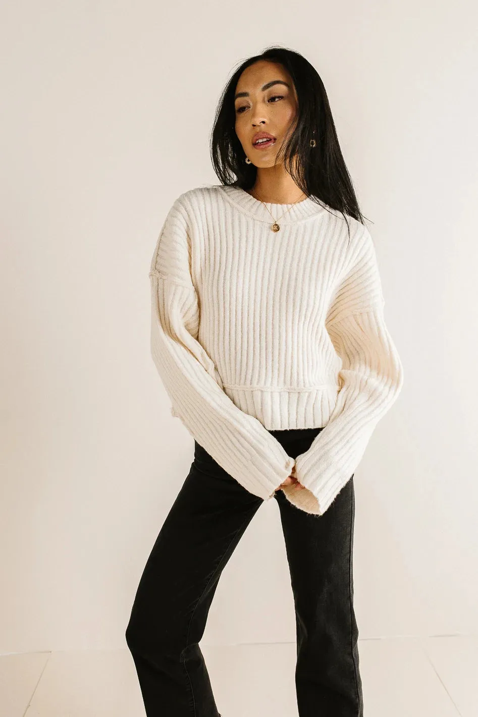 Daniela Ribbed Sweater in Cream