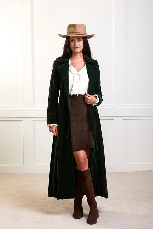 Delphi Long Green Velvet Coat - Boho Glamour - 50% Off