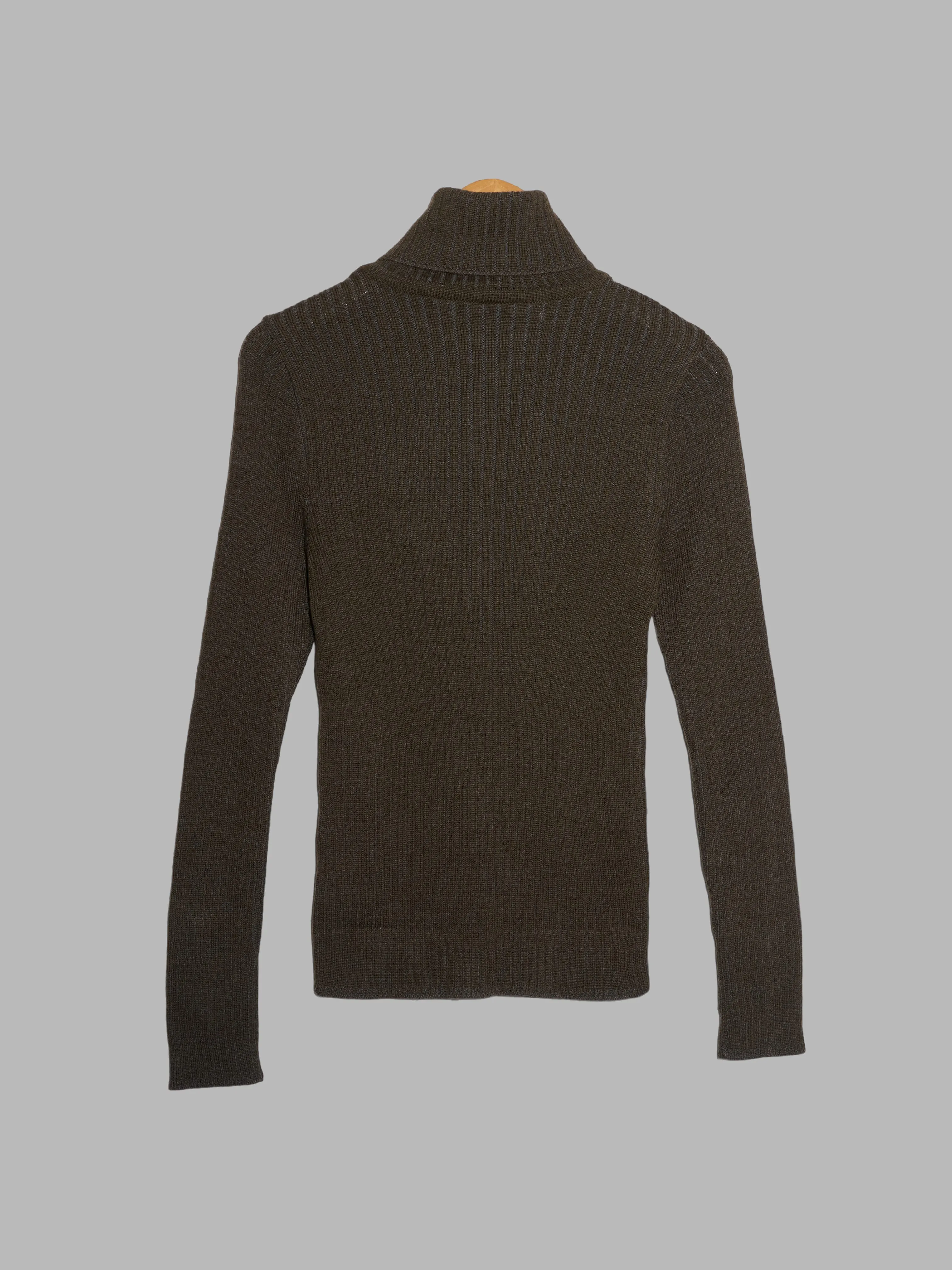 Dirk Bikkembergs Vintage Khaki Wool Ribbed Knit Turtleneck, Small/XS - 1990s/2000s