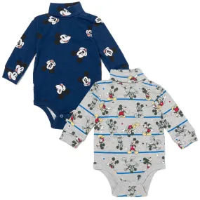 Disney Mickey Mouse 2 Pack Turtleneck Drop Shoulder Bodysuits