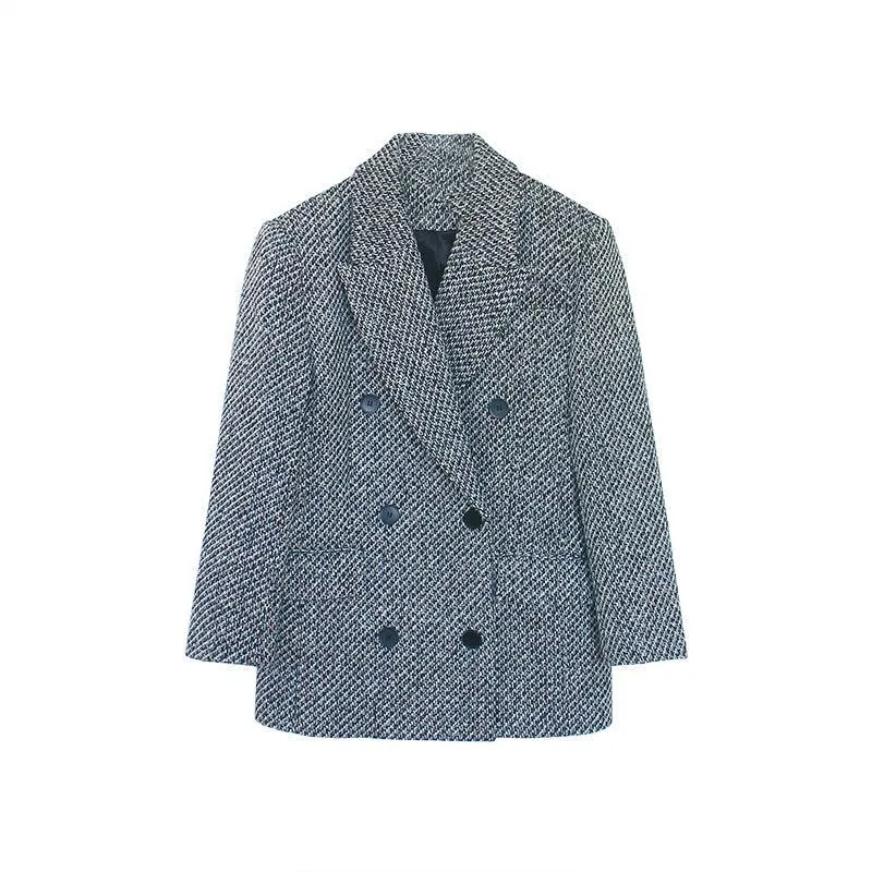 Double Breasted Tweed Wool Blazer Suit Coat