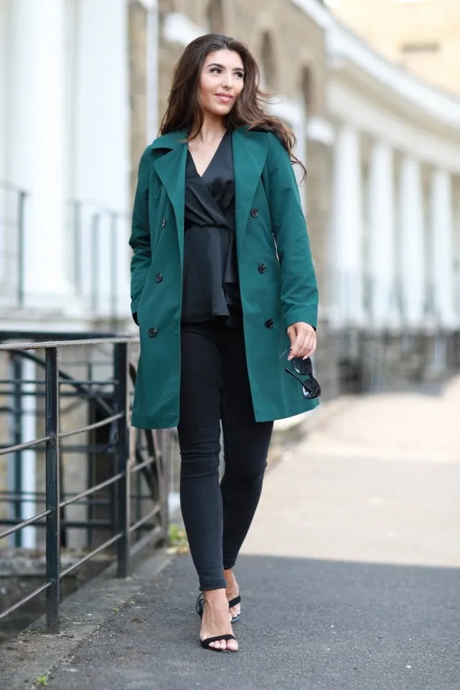 Second Double-Breasted Fitted Trench Coat in Vibrant Green