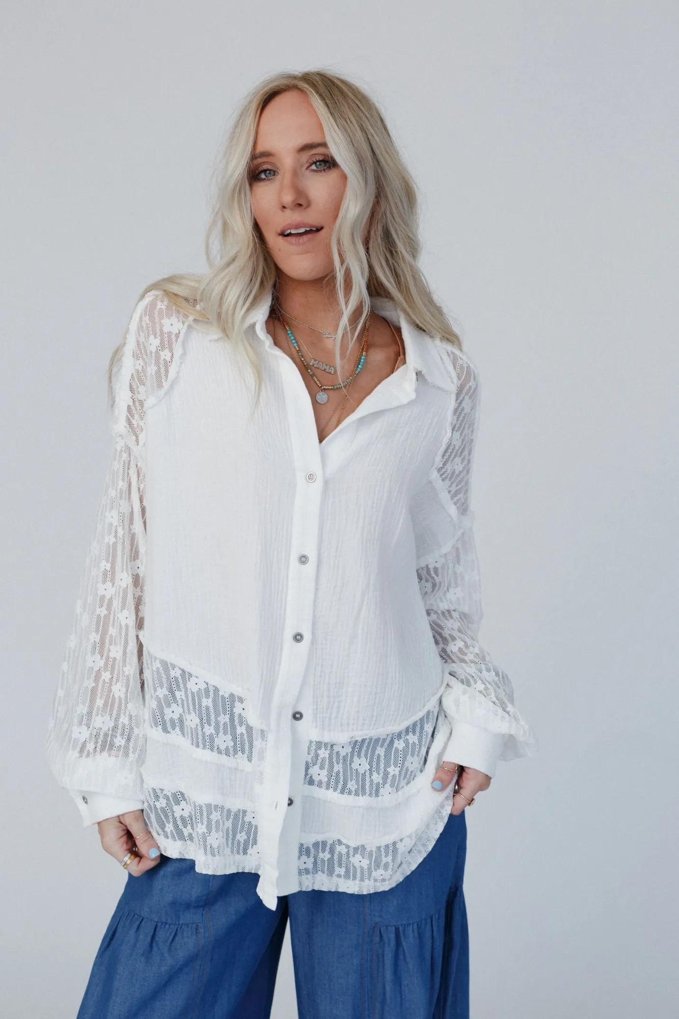 Dreamy Cotton Lace Tunic Top - White