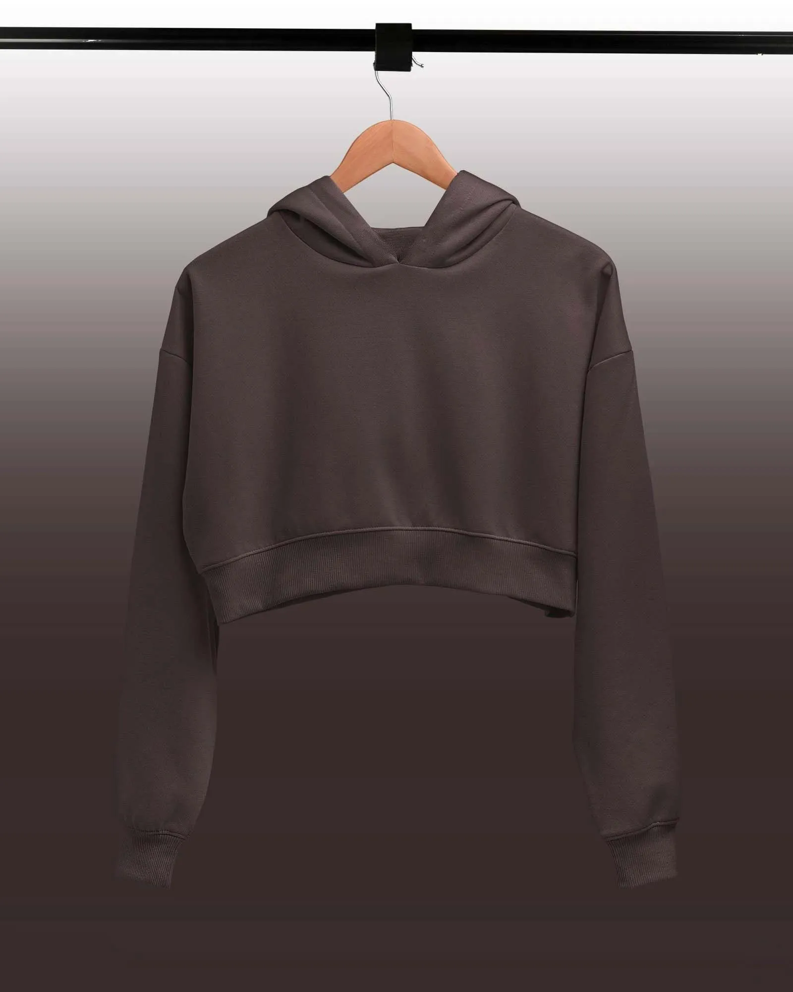 Drop Shoulder Crop Hoodie: Chocolate