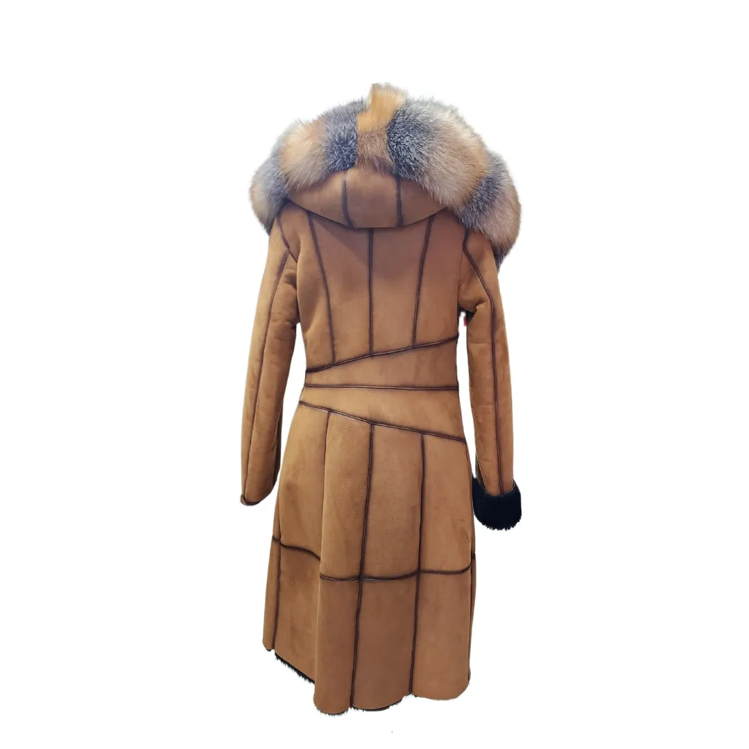 Shearling Hooded Coat with Crystal Fox Fur for Ellie