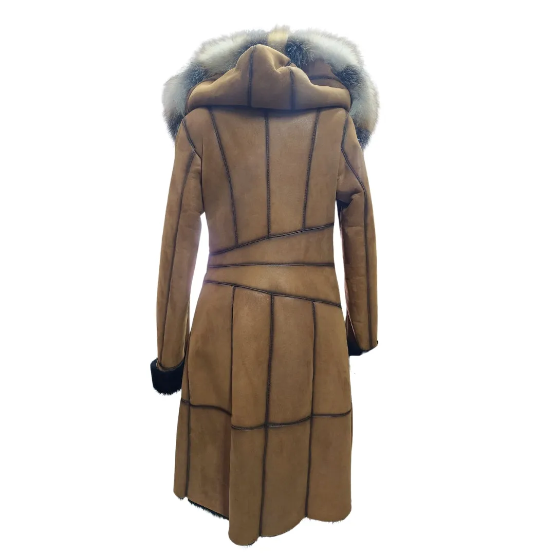 Shearling Hooded Coat with Crystal Fox Fur for Ellie