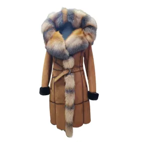 Shearling Hooded Coat with Crystal Fox Fur for Ellie