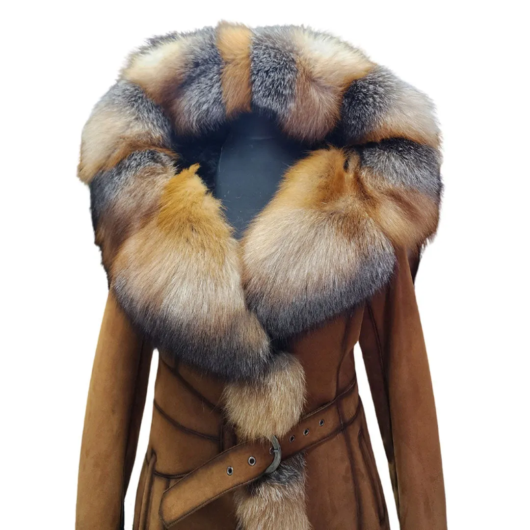 Shearling Hooded Coat with Crystal Fox Fur for Ellie