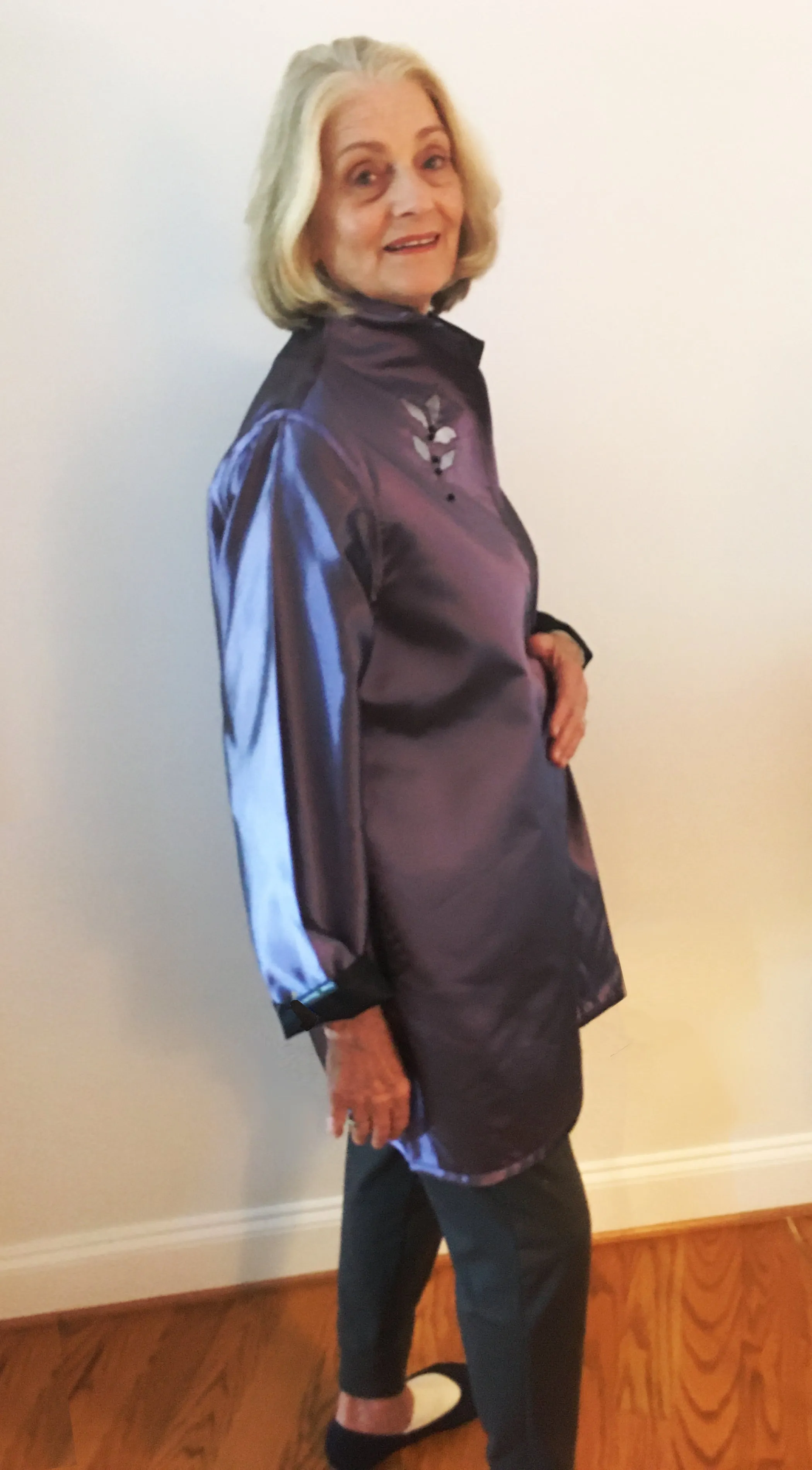 *Embellished Reversible Taffeta Coat in Lavender and Black